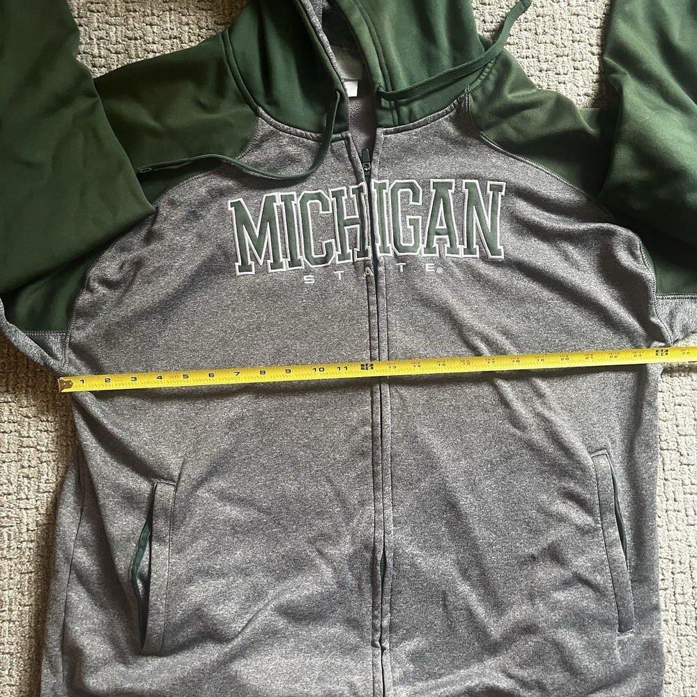 Knights Apparel Michigan State Spartans Mens 2XL Full Zip Hoodie Gray Green FLAW - Picture 14 of 16